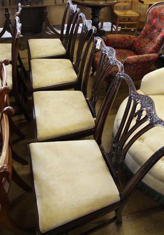 Set of six George III Chippendale style carved mahogany dining chairs